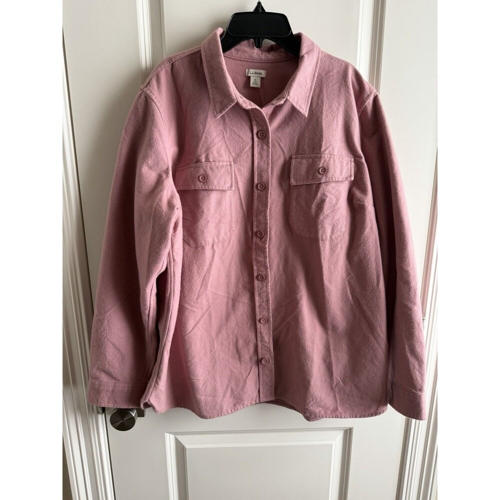 LL Bean Button Down Shirt Pink Chamois Long Sleeve Women’s 1X Plus 100% Cotton